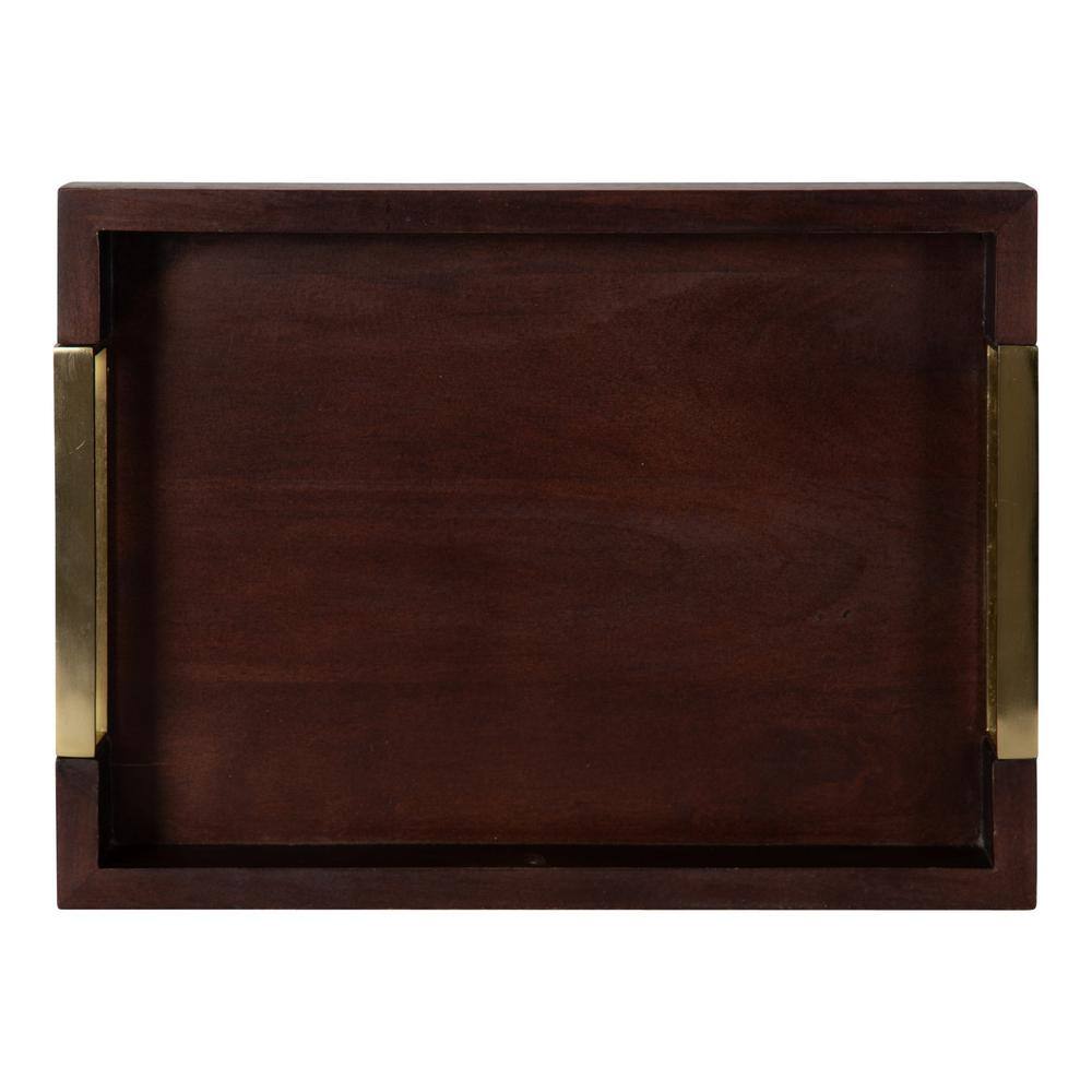 Heller Rectangular Espresso Finish Mango Wood Tray with Nickel-Plated Handles