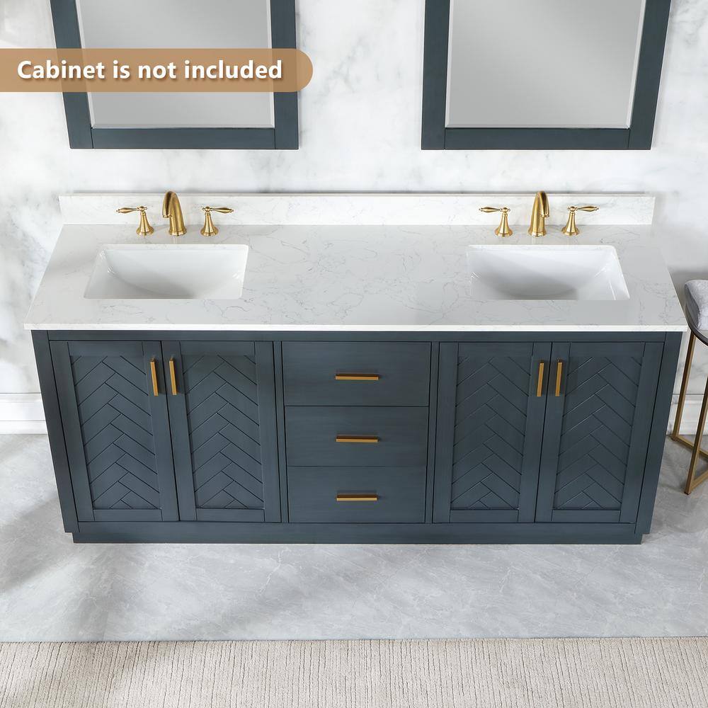 Ceres 73" Grain White Engineered Stone Double Vanity Top with Sinks