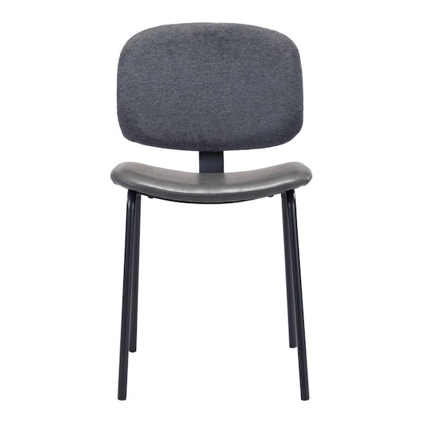 HomeRoots Gray And Black Upholstered Faux Leather Open Back Side Chair (Set of 2)