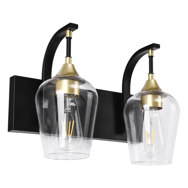 EDISLIVE Eastman 14.17 in. 2Light Black and Gold Bathroom Vanity Light