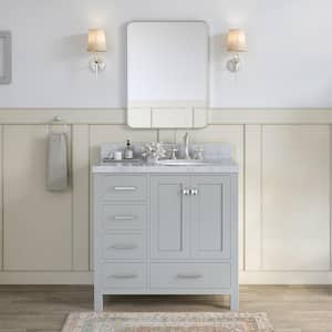 Cambridge 37 in. W x 22 in. D x 36 in. H Bath Vanity in Grey with Carrara White Marble Top