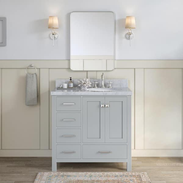 ARIEL Cambridge 37 in. W x 22 in. D x 36 in. H Bath Vanity in Grey with Carrara White Marble Top