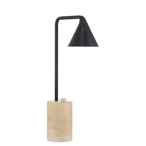 Kovacs 22.875 in. Black Dimmable CCT LED Task and Reading Table Lamp with Travertine Stone Base and Aluminum Shade