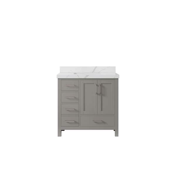 Willow Collections Malibu 36 in. W x 22 in. D x 36 in. H Single Sink Bath Vanity Center in Gray with 2 in. Calacatta Quartz Top