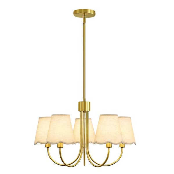 KAISITE 5-Light Indoor Light Luxury Style Gold Arm Fabric Shade