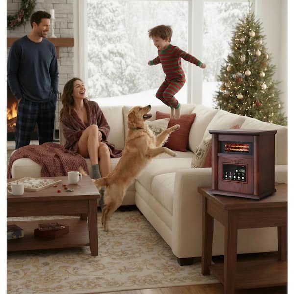 1500-Watt Electric Space Heater with 3-Heating Mode, Thermostat, Remote Control and 12-Hours Timer in Dark Walnut