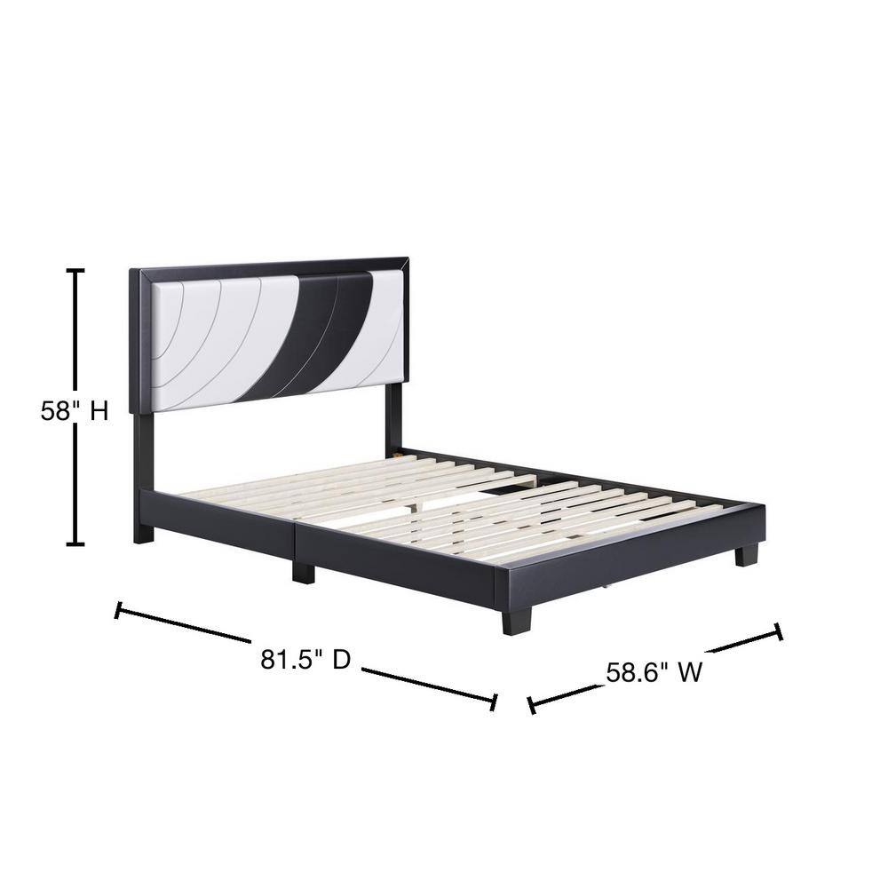 Nautical Wave Two-Toned Full Platform Bed with Faux Leather Upholstery