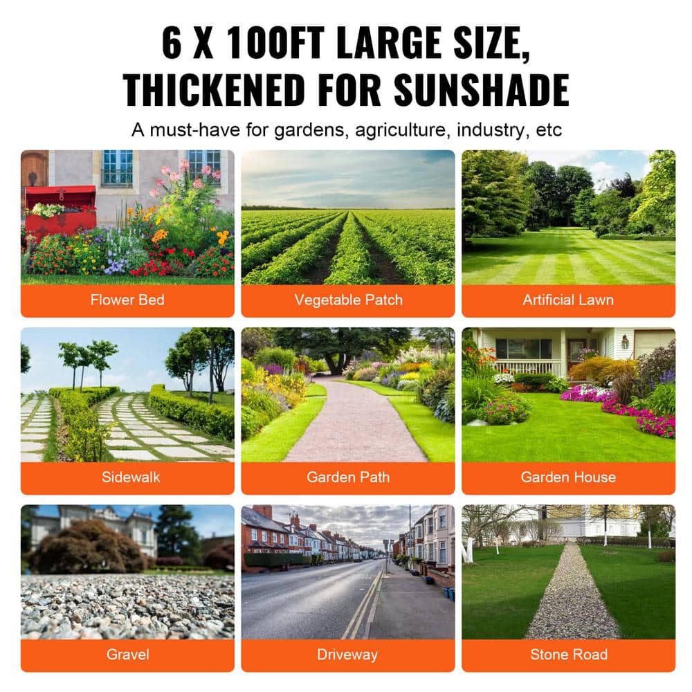 Heavy Duty Black Polypropylene Weed Barrier Landscape Fabric 6 x 100FT
