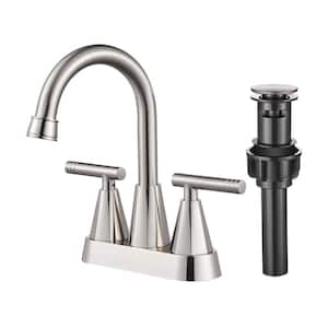 Rotatable 4 in. Centerset Double Handle Bathroom Faucet with Drain Kit Included in Brushed Nickel