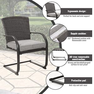 2-Piece Patio Metal Outdoor Dining Chairs with Gray Cushion