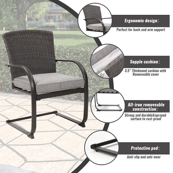 2-Piece Patio Metal Outdoor Dining Chairs with Gray Cushion