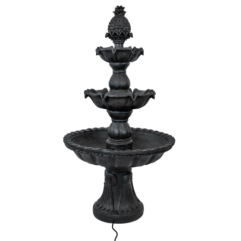 Deep Espresso 3-Tier Fiberglass Outdoor Water Fountain with Pineapple Top