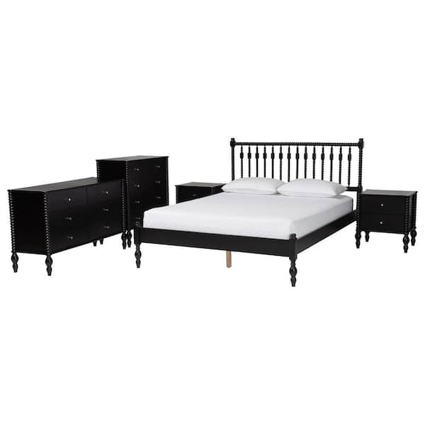 Callison 5-Piece Black Wood Queen Bedroom Set