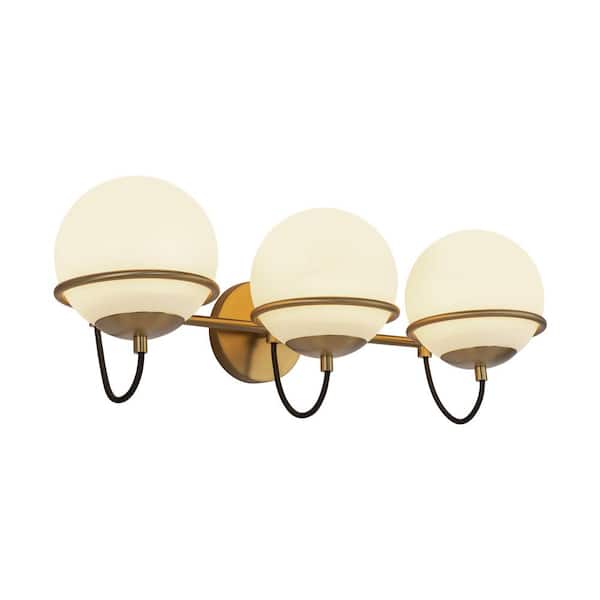 ALORA MOOD Alba 24-in 3 Light 60-Watt Aged Gold/Opal Glass Vanity Light