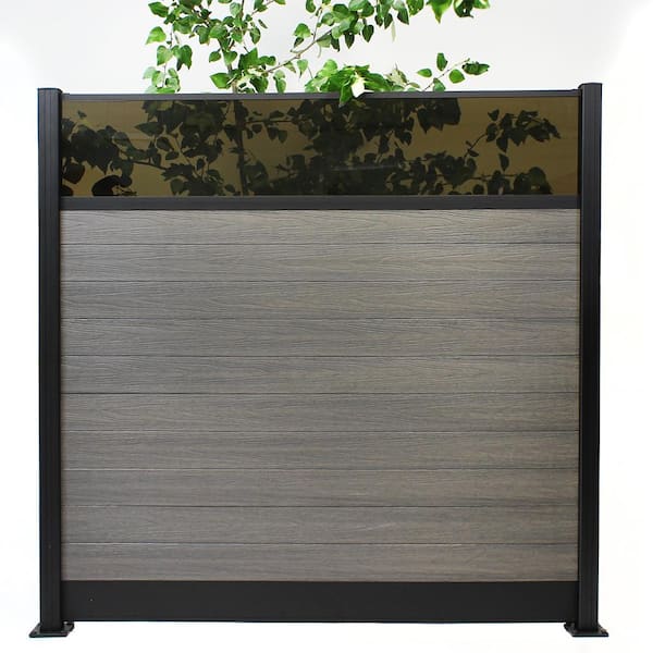 Veranda Euro Style 6 ft. H x 6 ft. W Acrylic Top Oxford Grey Aluminum/Composite Horizontal Fence Section Panel