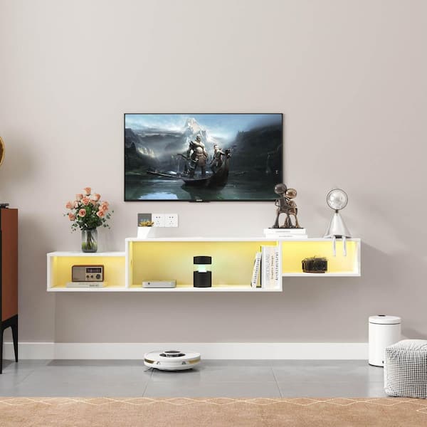 White TV Stand Fits TV's Up to 65 in. with 20-Color LEDs and Charging Station