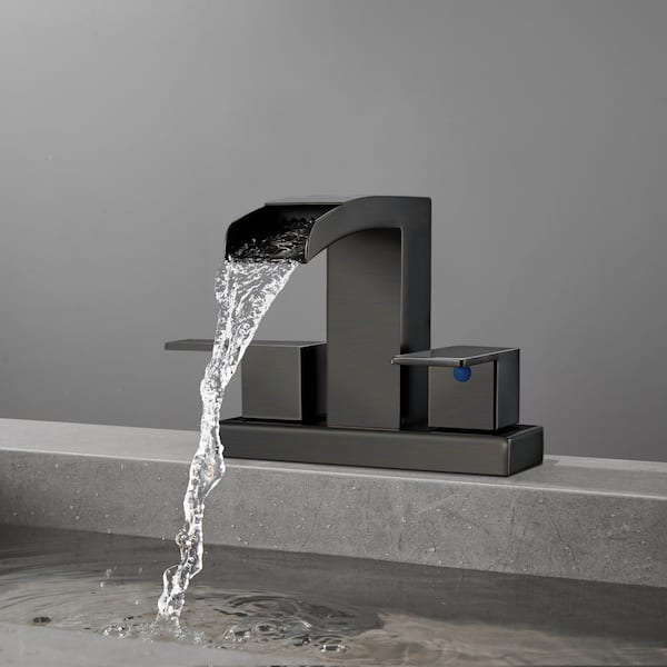 Waterfall 4 in. Centerset Double Handle Low Arc Bathroom Faucet with Drain kit Included in Oil Rubbed Bronze