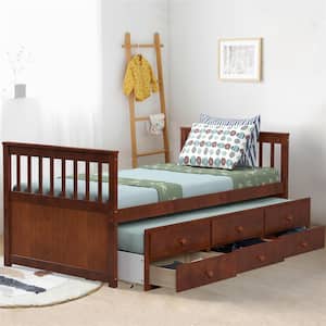 Twin Captain's Bed Bunk Bed Alternative w/ Trundle and Drawers for Kids Walnut