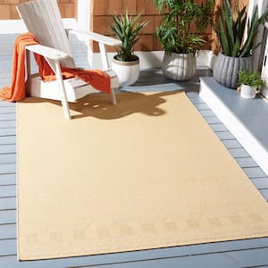 Courtyard Gold/Beige 9 ft. x 12 ft. Transitional Tribal Striped Diamonds Indoor/Outdoor Patio Area Rug