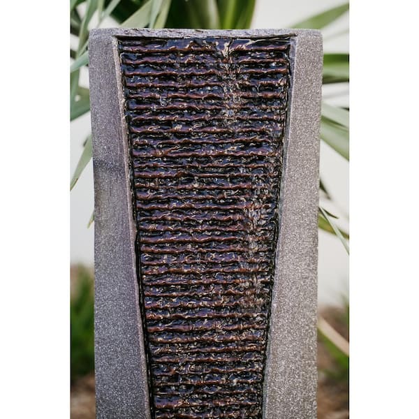 40 In Tall Grey And Black Free Standing Waterfall Fountain With Pedestal Indoor Outdoor Decor Ge3918ftna The Home Depot