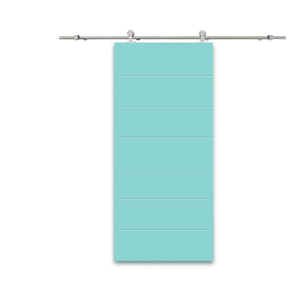 CALHOME 42 in. x 84 in. Mint Green Stained Composite MDF Paneled Interior Sliding Barn Door with Hardware Kit