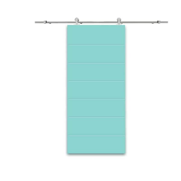 CALHOME 42 in. x 96 in. Mint Green Stained Composite MDF Paneled Interior Sliding Barn Door with Hardware Kit