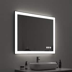 40 in. W x 32 in. H Rectangular Framed LED Anti-Fog Wall Mirror in Black with Backlit and Front Light