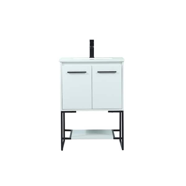 Unbranded Timeless Home 24 in. W Single Bath Vanity in White with Engineered Stone Vanity Top in Ivory with White Basin