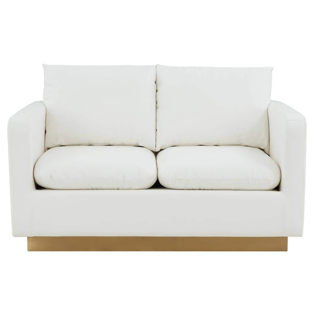 White Faux Leather Loveseat with Gold Base