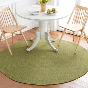 Braided Olive Green 3 ft. x 3 ft. Abstract Round Area Rug