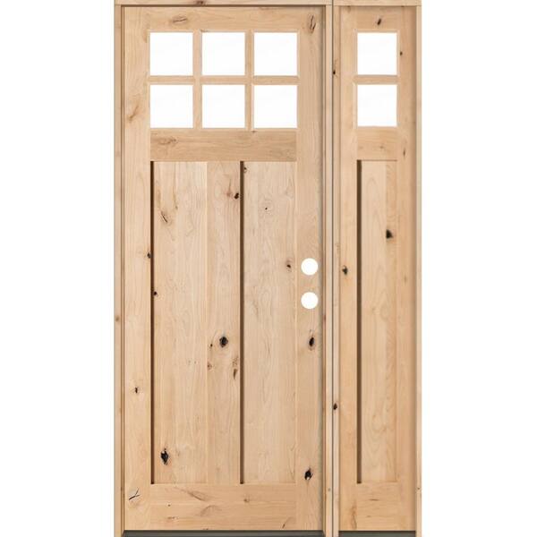 Krosswood Doors 46 in. x 96 in. Craftsman Knotty Alder Left-Hand/Inswing 6 Lite Clear Glass Sidelite Unfinished Wood Prehung Front Door