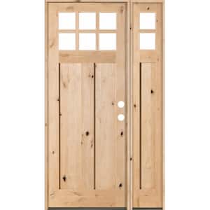 50 in. x 96 in. Craftsman 2 Panel 6-Lite Knotty Alder Unfinished Left-Hand Inswing Prehung Front Door Right Sidelite
