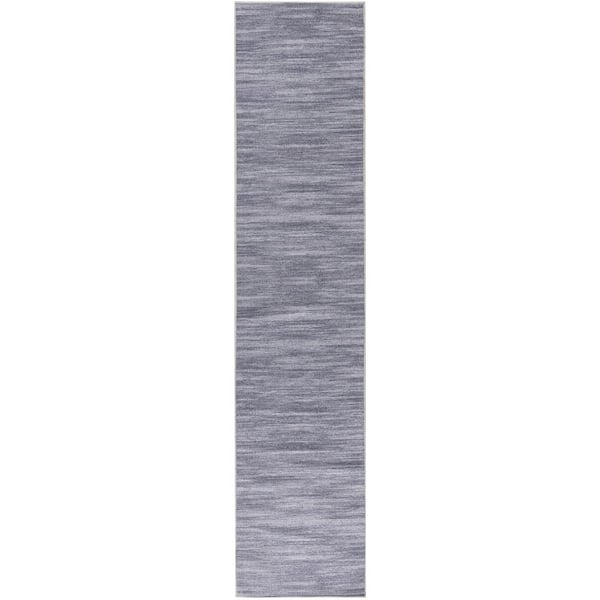 Nourison Washables Grey 2 ft. x 10 ft. Abstract Contemporary Runner Area Rug