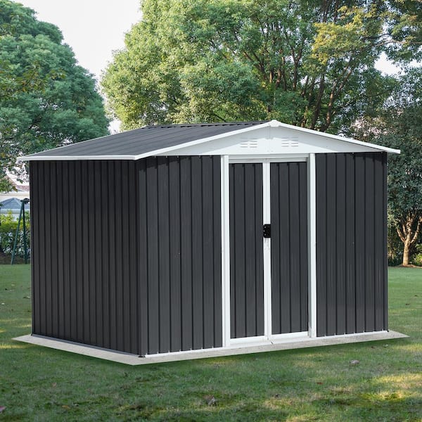 8 ft. W x 6 ft. D Gray Metal Outdoor Storage Shed with Sliding Doors (48 sq. ft.)