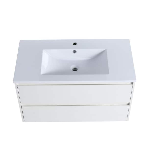CASAINC 18.2 in. W x 35.8 in. D x 20.5 in. H Bath Vanity in White with White Top with 2/3 Soft Close drawers