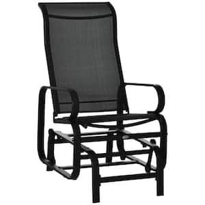 Black Metal Outdoor Glider with Smooth Rocking Arms and Lightweight Construction for Patio Backyard