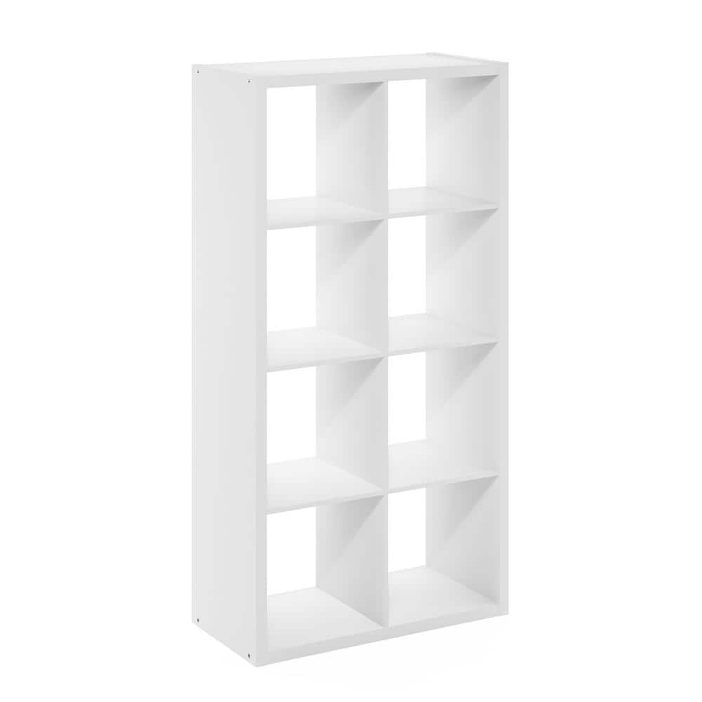 Furinno Cubicle 58 in. Tall White Wood 8-Shelf Open Back Bookcase