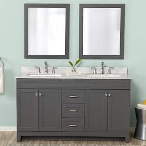 Thornbriar 61 in. W x 22 in. D x 39 in. H Double Sink  Bath Vanity in Cement with Winter Mist  Stone Composite Top