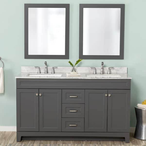 Home Decorators Collection Thornbriar 61 in. W x 22 in. D x 39 in. H Double Sink  Bath Vanity in Cement with Winter Mist  Stone Composite Top