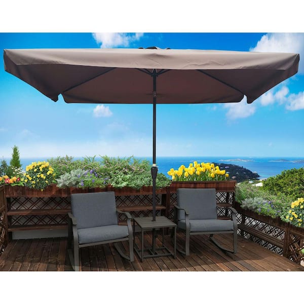 Otryad 10 ft. x 6.5 ft. Steel Outdoor Patio Umbrella, Market Umbrella with  Crank Lift, Push Button Tilt and Vent in Chocolate QS-YJ689 - The Home Depot