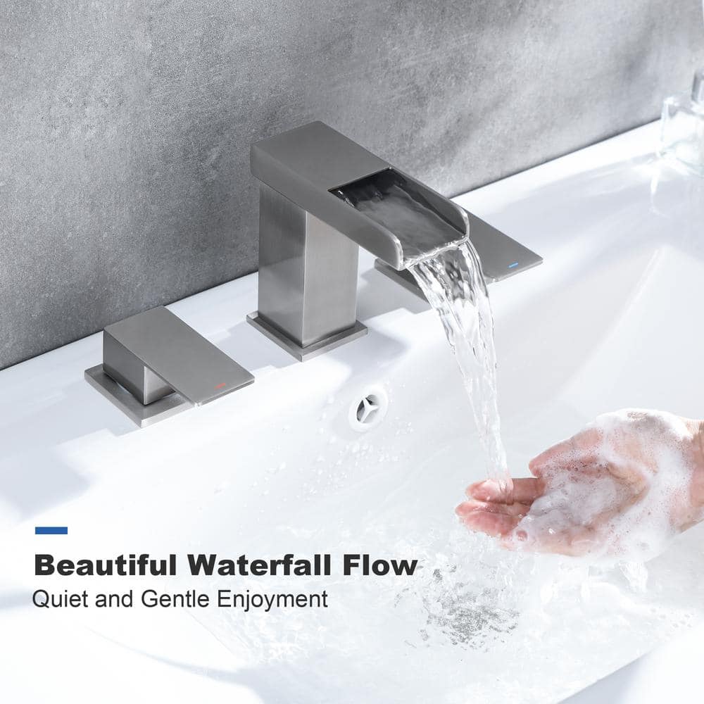 Brushed Nickel 8-Inch Widespread Double Handle Bathroom Faucet