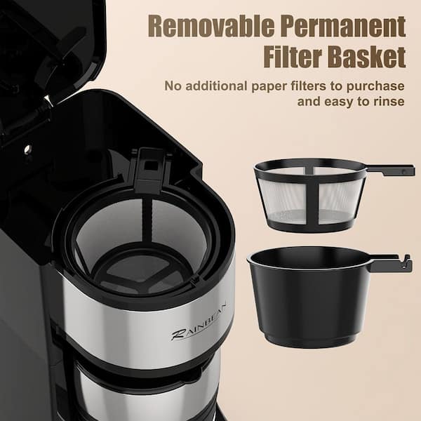 1 Cup Black Coffee Maker with Removable Filter Basket and Programmable Auto Shut-Off