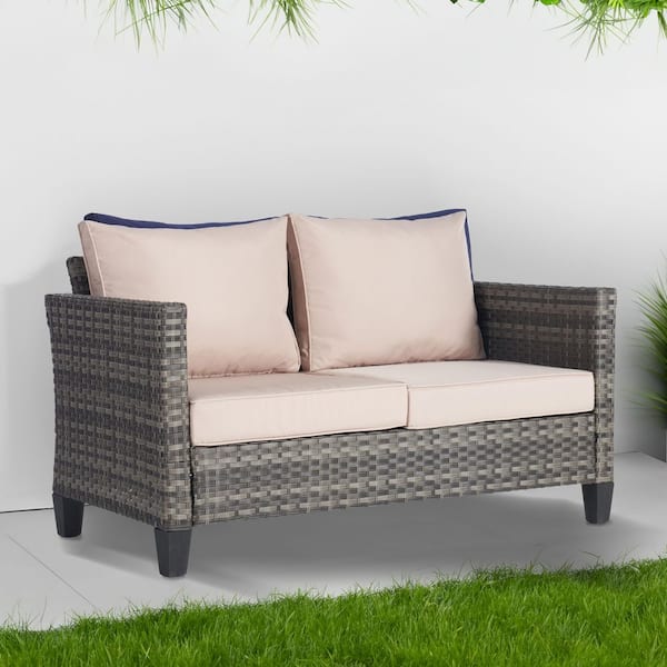 SANSTAR Wicker Outdoor Loveseat with Comfortable Sand Cushions