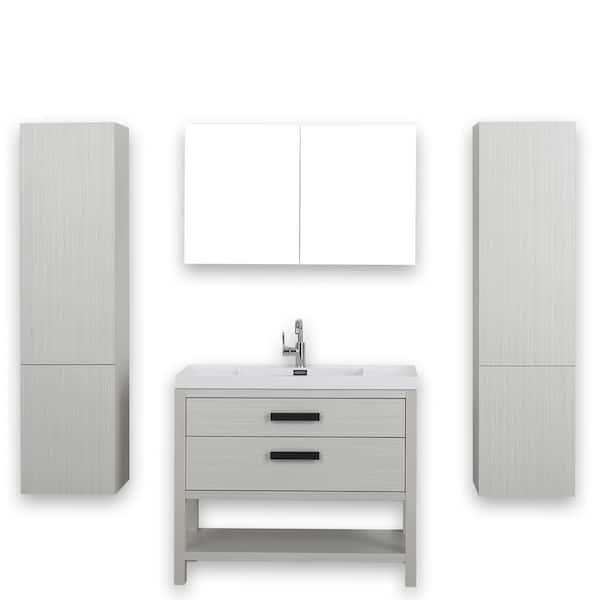 Streamline 39.4 in. W x 32.5 in. H Bath Vanity in Ash Gray with Resin Vanity Top in White with White Basin and Mirror