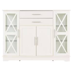 Kahomvis White Wood Sideboard with 4 Tempered Glass Doors and ...