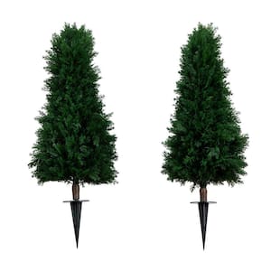 3ft. UV Resistant Artificial Cedar Plant with Integrated Ground Stake (Indoor/Outdoor) - Set of 2