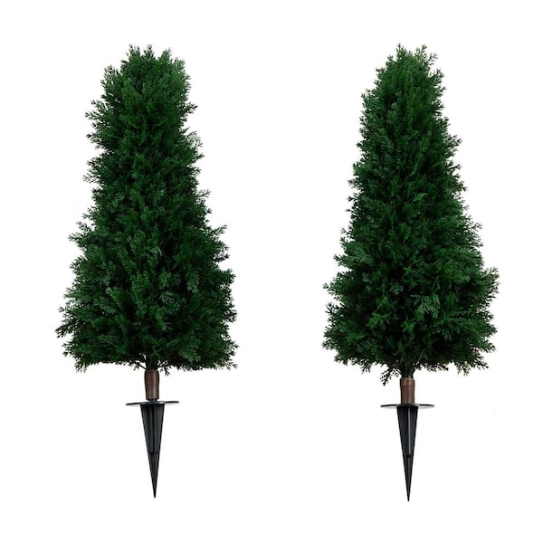Nearly Natural 3 ft. UV Resistant Artificial Cedar Plant with Integrated Ground Stake (Indoor/Outdoor) - Set of 2
