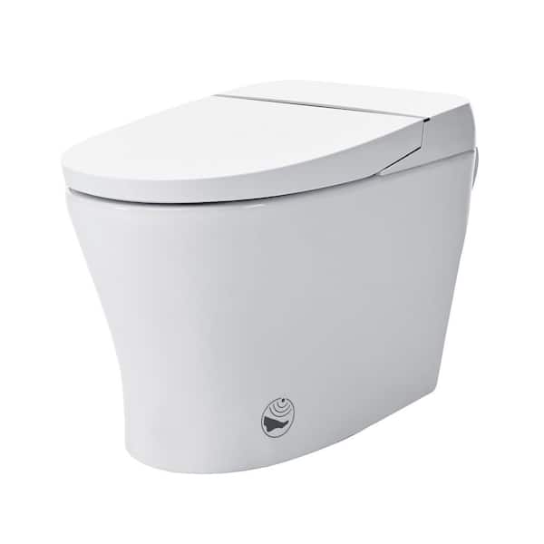 1-Piece 1.28 GPF Automatic Flush Elongated Toilet in White with Adjustable Temp Heated Seat