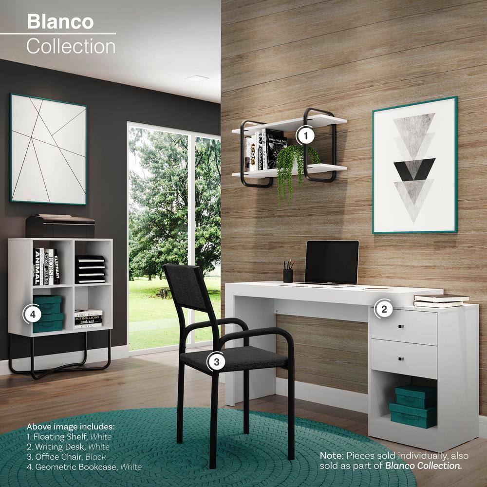 White and Walnut Geometric 2-Tier Bookcase with Black Cross-Legs