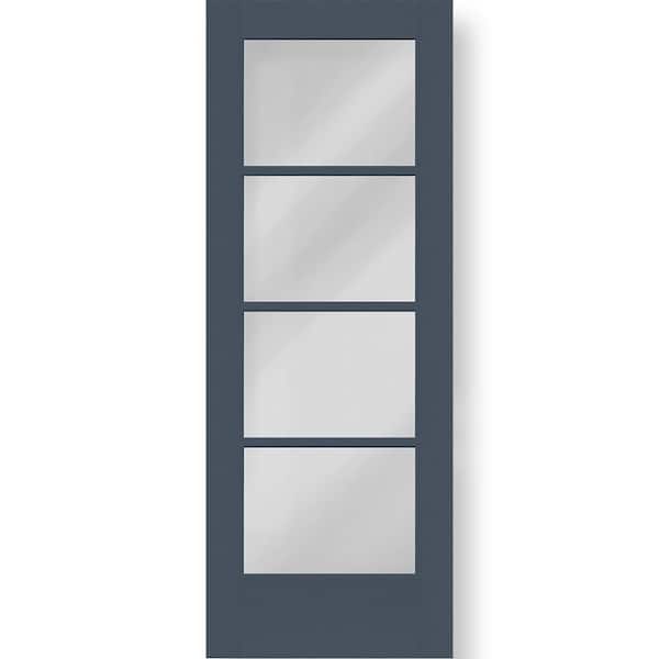 Steves & Sons Legacy 30 in. x 96 in. Universal Handing Icon 4-Lite Modern Clear Glass Dark Denim Fiberglass Front Door Slab